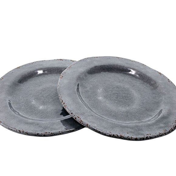 Pier 1 Carmelo Melamine Salad Plate 8.5" set/2 Grey rustic crackle unbreakable - Picture 4 of 10